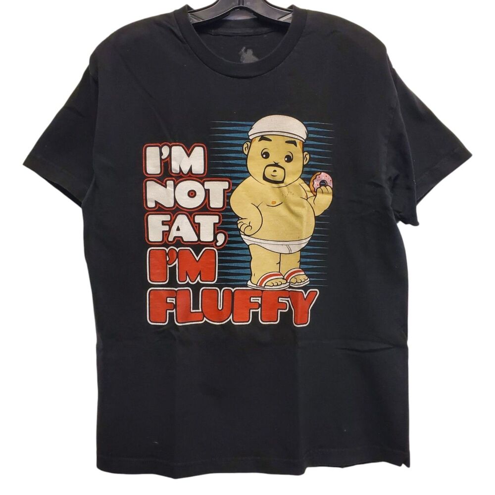 GABRIEL IGLESIAS Shirt Adult Large Black I'M NOT FAT I'M FLUFFY Graphic Comedy